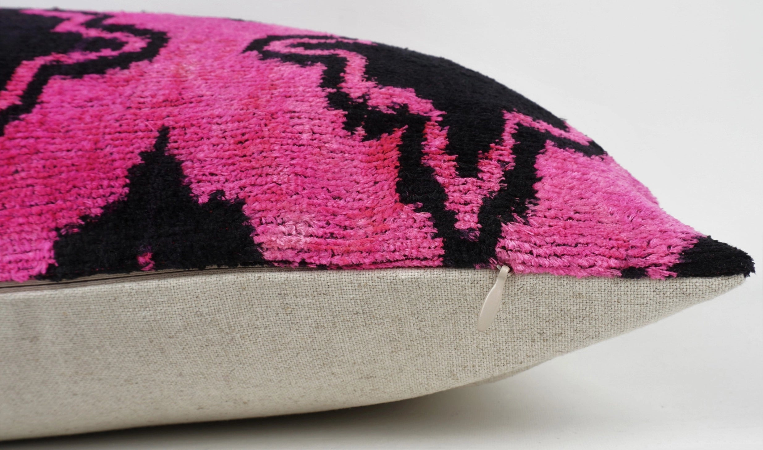 Handmade Pink and Black Ikat Silk/Velvet Pillowcase 20"x20"