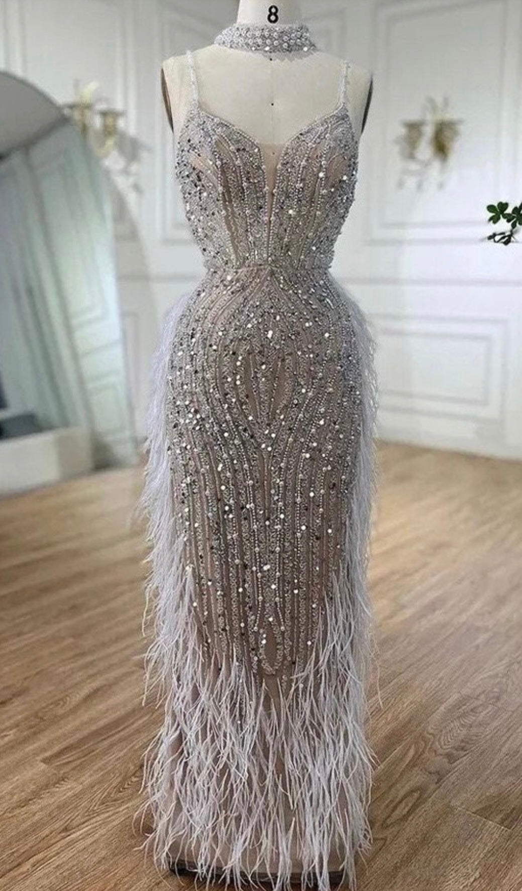 Anika Bead and Feather Embellished Gown