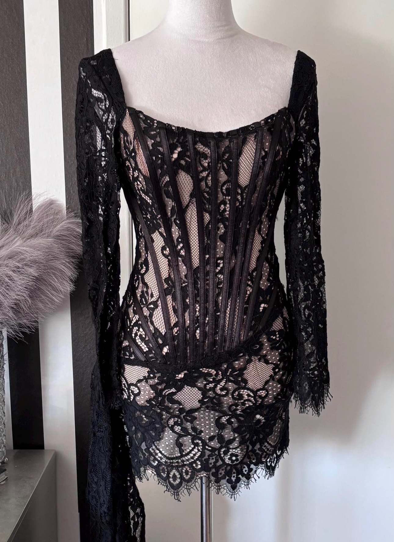 Vanessa Long Sleeve Black Lace Corset Draped Mini Dress Ever Chic Fashions Vanessa Long Sleeve Black Lace Corset Draped Mini Dress Ever Chic Fashions