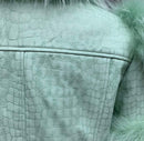 Nyla Mint Green Leather and Fur Trimmed Coat