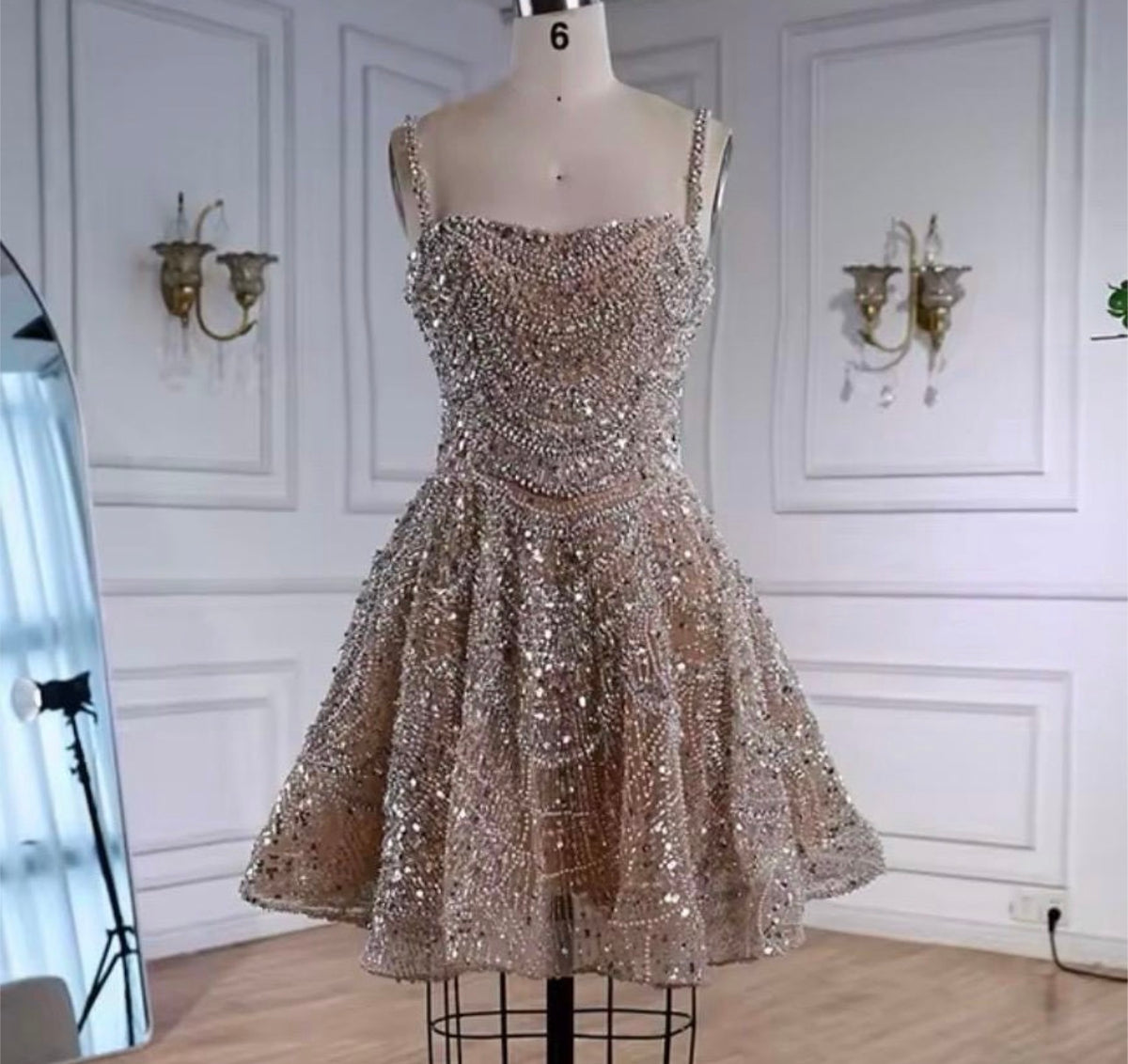 Daisha Pearl Beaded A Line Mini Dress