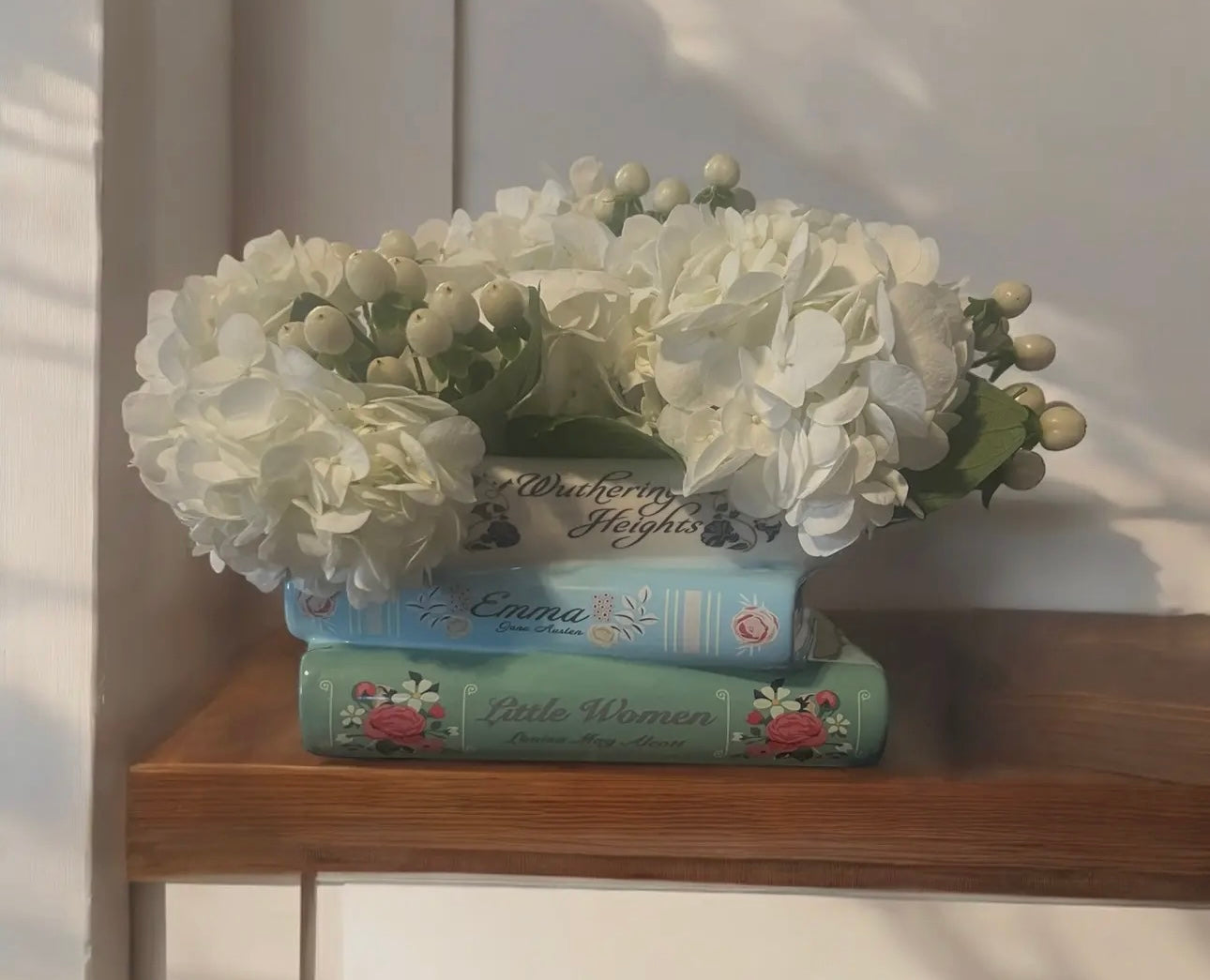 Jane Austen Stacked Book Collection Floral Vase