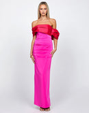 Ella Red Draped Off Shoulder Pink Gown