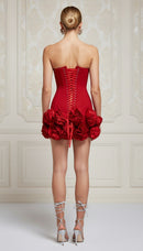 Nisa Strapless Sweetheart Neck Corset with Back Tie Ruffle Mini Dress