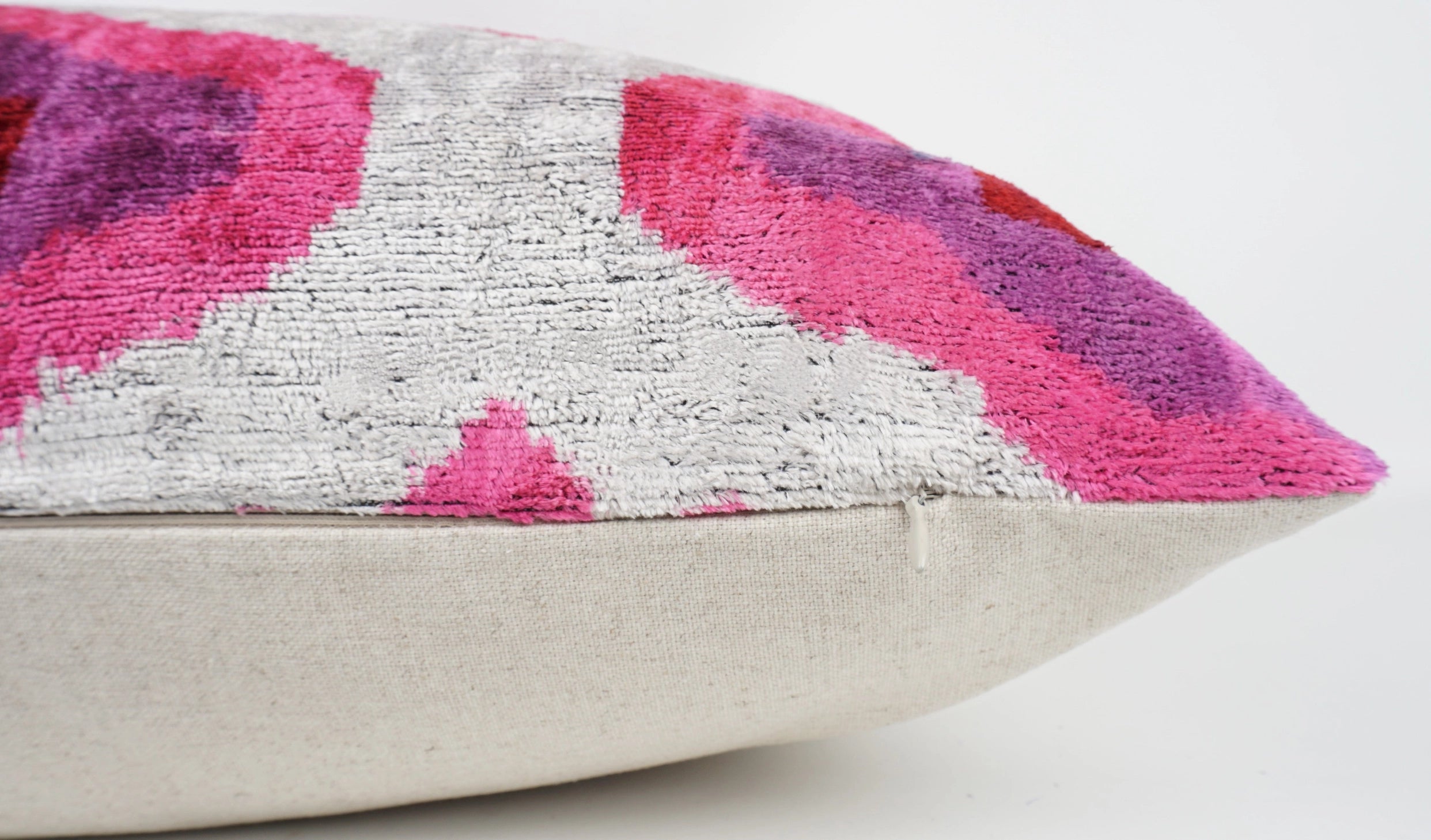 Handmade Pink, Purple, White Ikat Silk/Velvet Pillowcase 24"x24"