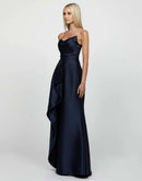 Layton Strapless Navy Pointed Bodice Gathered Draped Gown