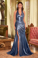 Cadyn Satin Corset Halter Backless High Slit Gown