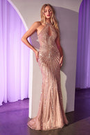 Maria Keyhole Halter Bead and Sequin Embellished Gown