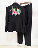 Roma Black Embroidered Graphic Blazer and Pant Suit