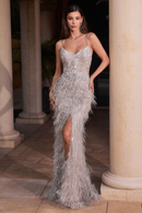 Alani Sequin and Feather Embellished Backless Gown