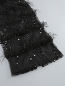 Paloma Black Strapless Sequin Feather Midi Dress