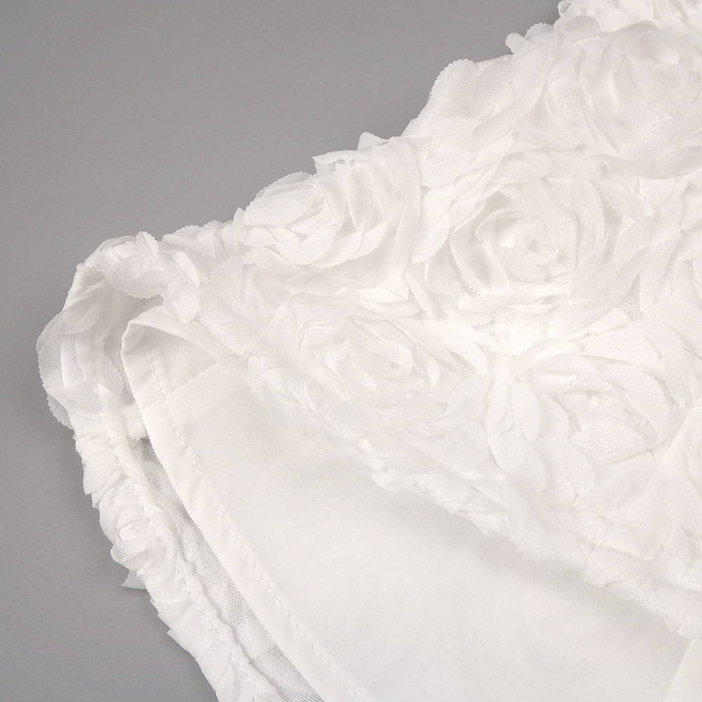 Roma Strapless White 3D Rose Appliqué Peplum Top and Pant Set