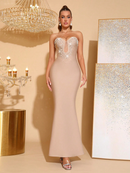 Tansy Strapless Sweetheart Neck Rhinestone Embellished Bodice Bandage Mermaid Maxi Dress