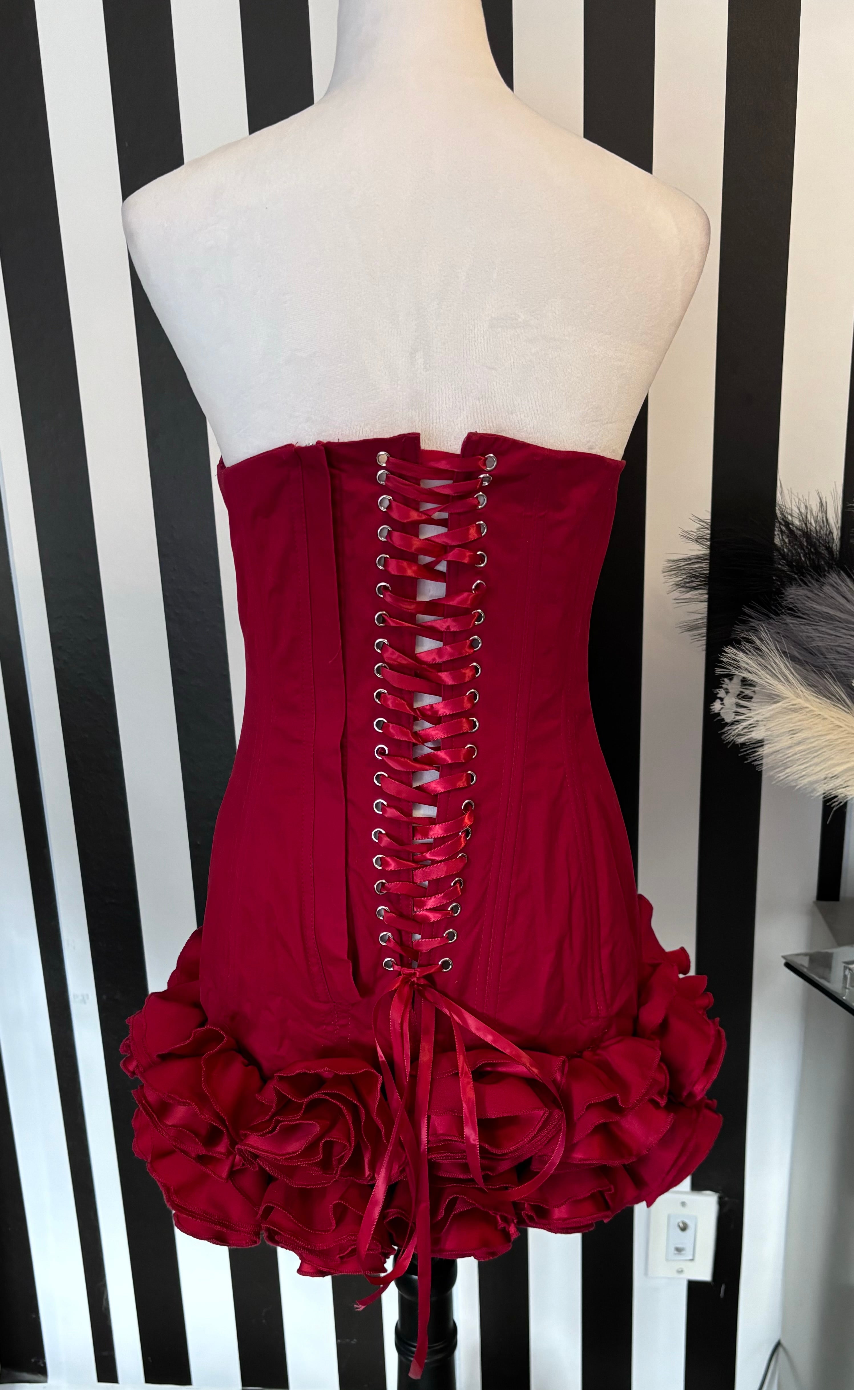 victorian corset ruffle mini dress BRIAR Ruffled Satin Corset Mini Dress