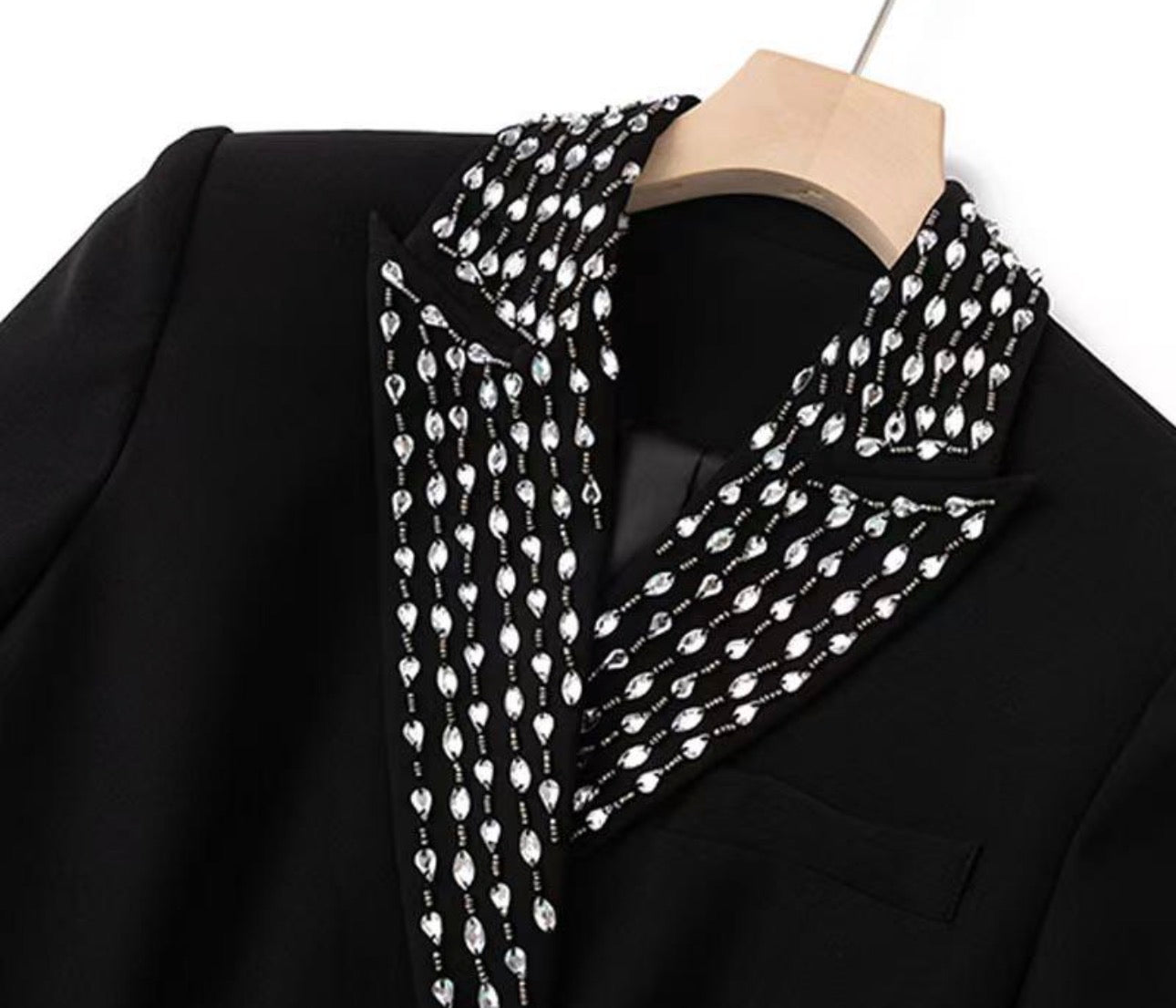 Monica Rhinestone Bead Lapel Blazer