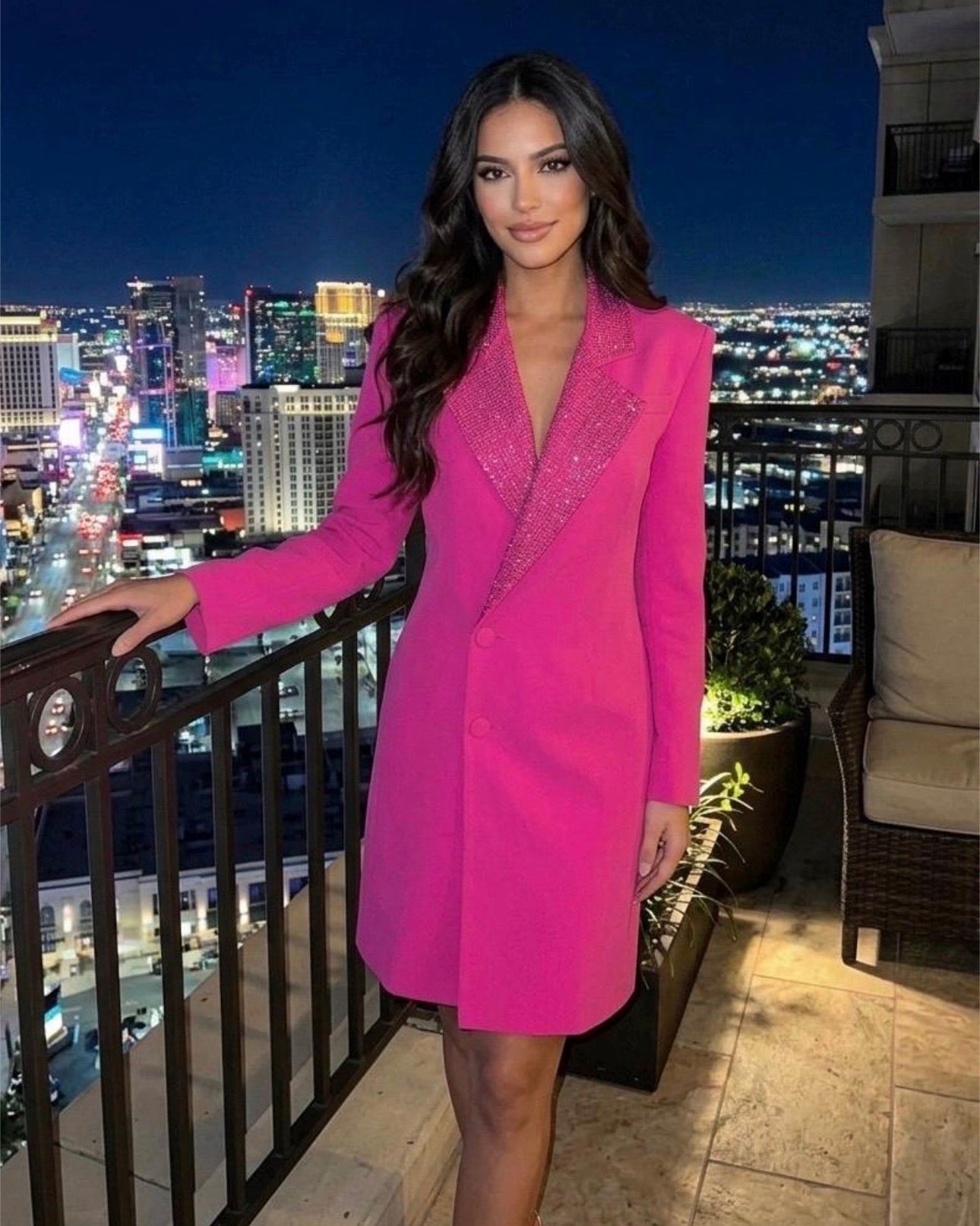 Avalon Rhinestone Trimmed Lapels Side Button Blazer Dress