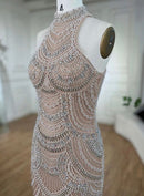 Bellina Sleeveless Mock Neck Rhinestone Pearl Beaded Embellished Gown