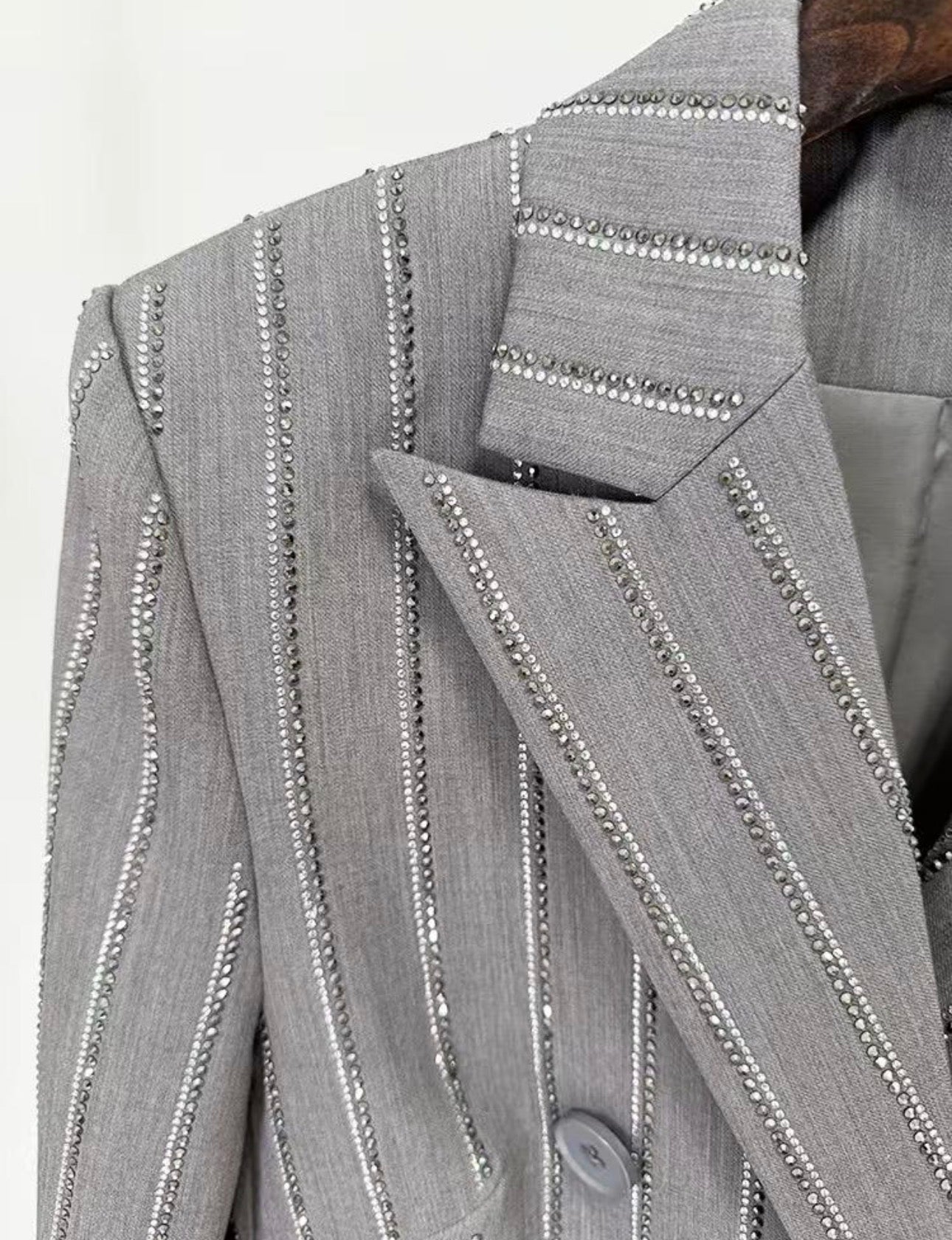 Liella Gray Rhinestone Pinstripe Blazer and Pant Set