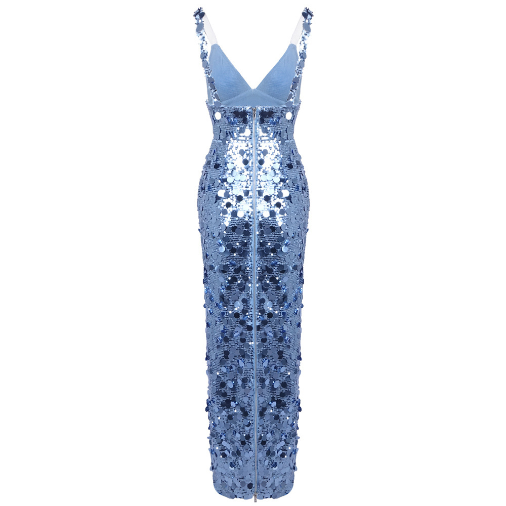 ice blue glitter dress Star Glitters Ice Blue Slit A-line Evening Prom Dress
