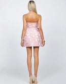 Amoura Pink Floral Print Strapless Sweetheart Neck Pleated ALine Mini Dress