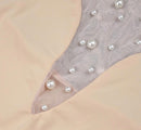 Jordana White Strapless VNeck Jumpsuit with Sheer Pearl Embellished Bodysuit