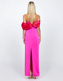 Ella Red Draped Off Shoulder Pink Gown