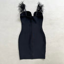 Hartley Feather Sleeve Rhinestone Trim Mini Bandage Dress