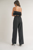 Alina Feather Trim Crop Top and Wide Leg Pants Set