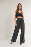 Alina Feather Trim Crop Top and Wide Leg Pants Set