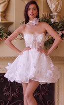 Nia White Strapless Sequin Sparkle Corset Aline Mini Dress