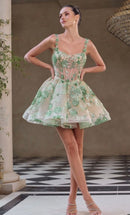 Tessa Floral Sequin Corset Full A Line Mini Dress