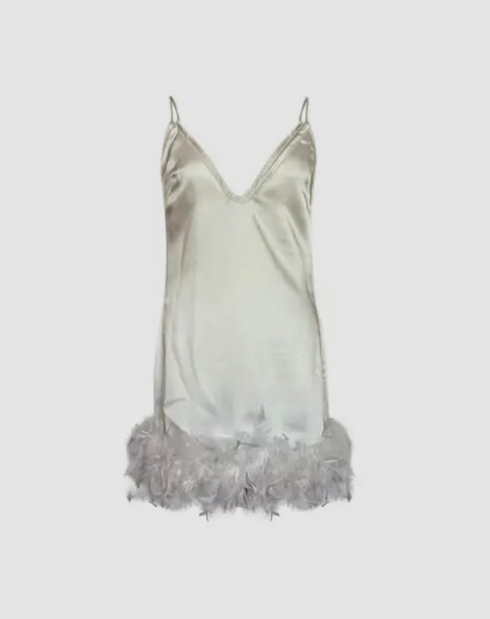 Luciana Satin Mini Slip Dress with Feather Trim