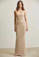 Ghia Champagne Sleeveless Mesh Diamanté Backless Maxi Dress