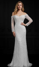 Erina Long Sleeve Off Shoulder Pearl and Bead Embellished Gown