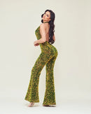 Taryn Gold Velvet Sequin Deep V Backless Jumpsuit