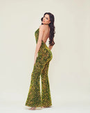 Taryn Gold Velvet Sequin Deep V Backless Jumpsuit