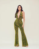 Taryn Gold Velvet Sequin Deep V Backless Jumpsuit