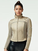 Leanza Acceleration Moto Mesh Tie Back Leather Jacket