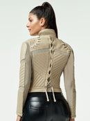 Leanza Acceleration Moto Mesh Tie Back Leather Jacket