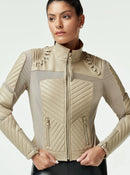 Leanza Acceleration Moto Mesh Tie Back Leather Jacket