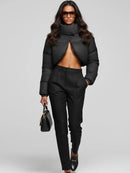 Gurleen Central Park Black Scoop Front Cropped Puffer Coat