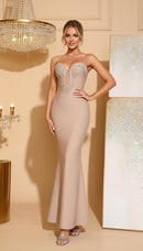 Tansy Strapless Sweetheart Neck Rhinestone Embellished Bodice Bandage Mermaid Maxi Dress