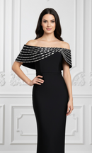 Rosabel Black Off Shoulder Crystal Detail Bandage Maxi Dress