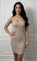 Shia Strapless Pearl Beaded Mini Dress with Detachable Sleeves