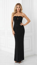 Marsella Black Strapless Crystal Embellished Rose Appliqué Maxi Dress