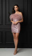 Devin Blush Sequin Mini Dress with Feather Trim
