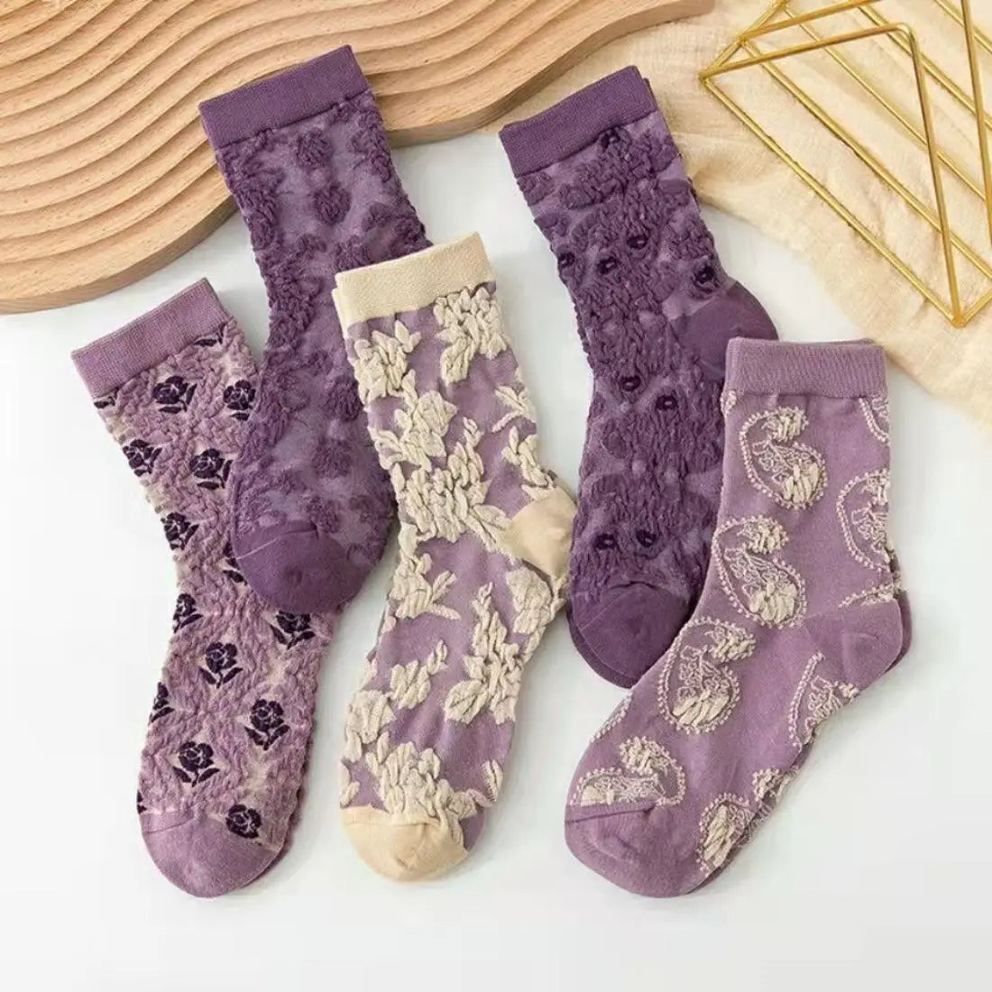 Purple Bohemian Embossed Socks