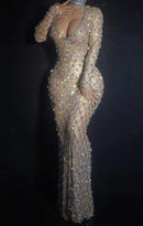 Bianca Rhinestone Embellished Deep V Maxi Gown