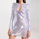 Abbi Lavender Long Sleeve Sequin Front Keyhole Mini Dress