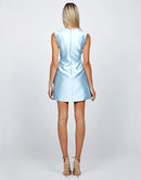 Journi Light Blue Sleeveless VNeck 3D Floral Embellished Satin Mini Dress